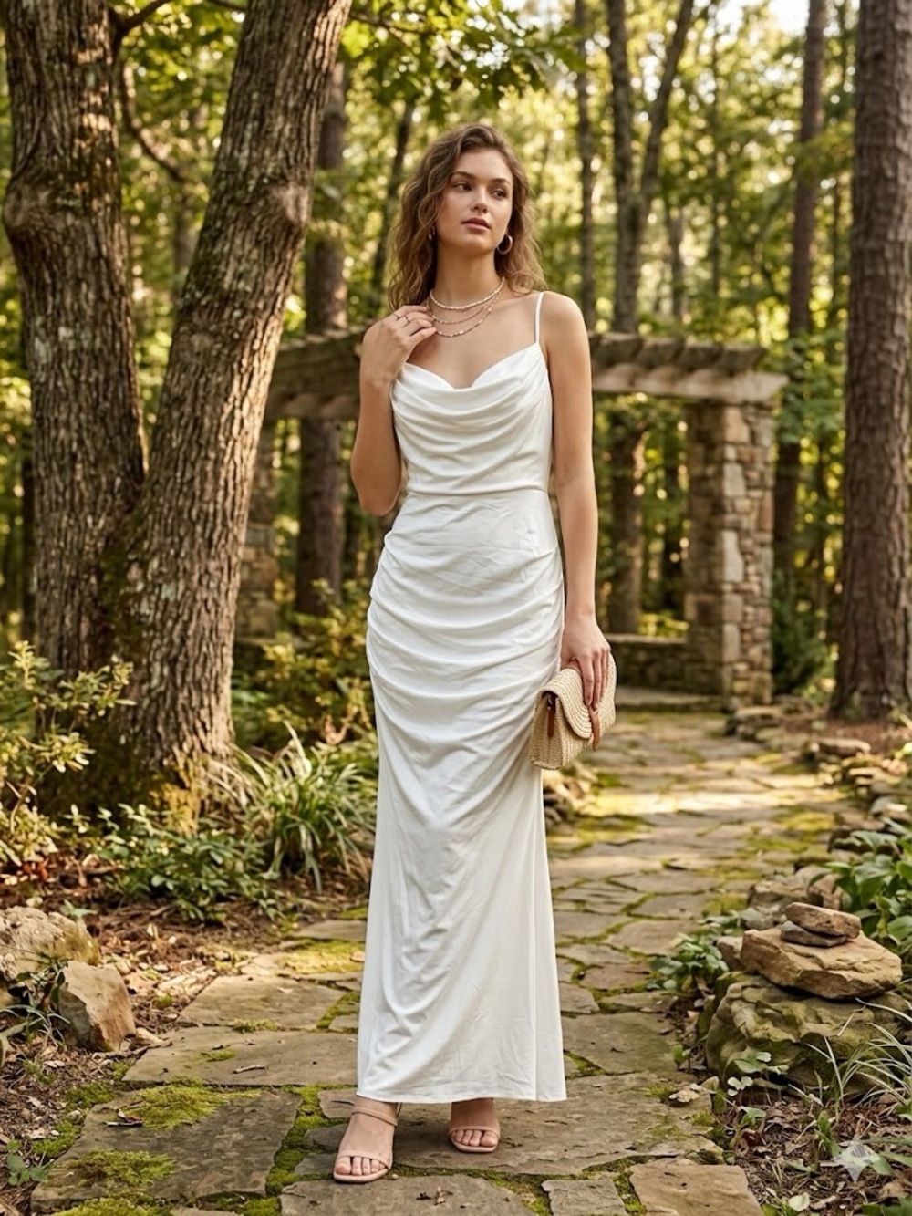 Elegant White Cowl Neck Maxi Dress